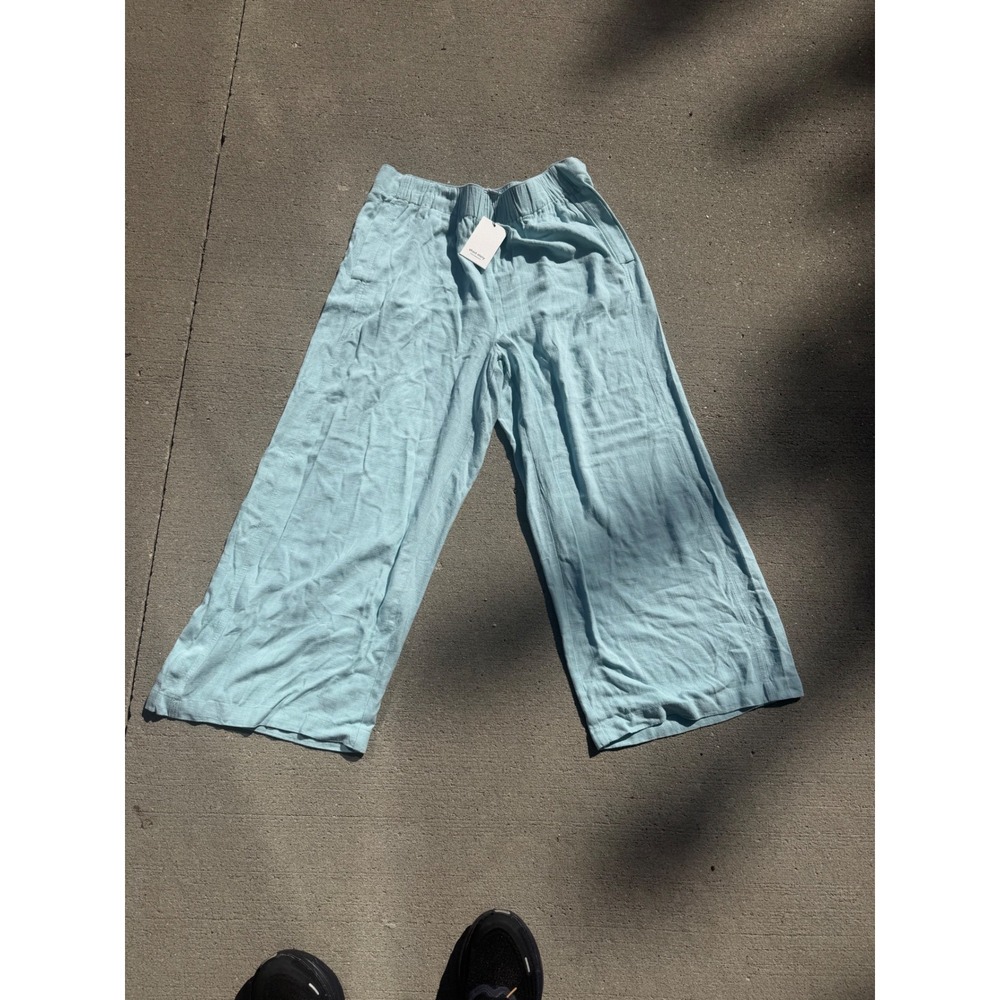 Tribal Womens Light Blue Linen Blend Wide Leg Crop Pants Size petite L